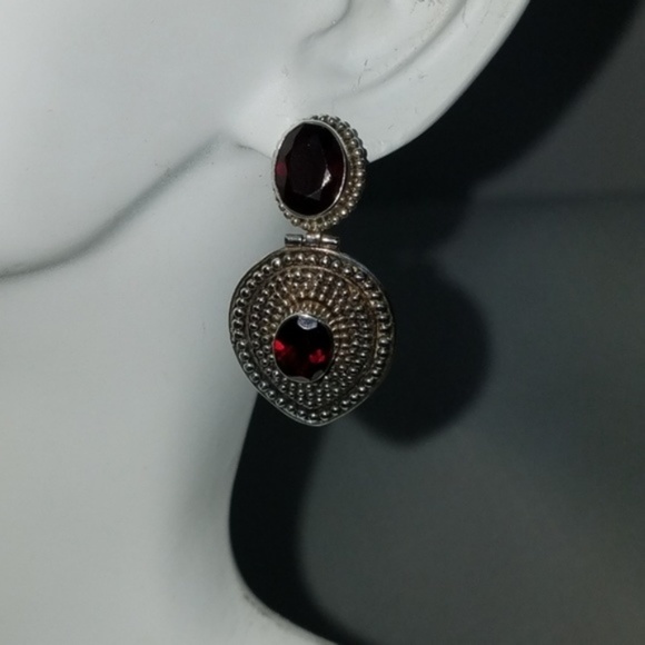 Suarti BA Signed Garnet Sterling SILVER Earrings - Picture 4 of 7